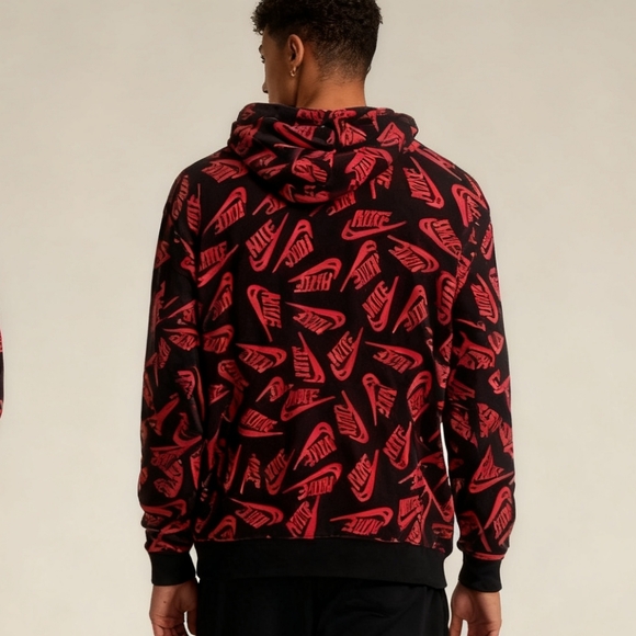 Nike Black Red Pattern Hoodie Size L Men's Pullover Athletic Sweatshirt - Picture 5 of 7
